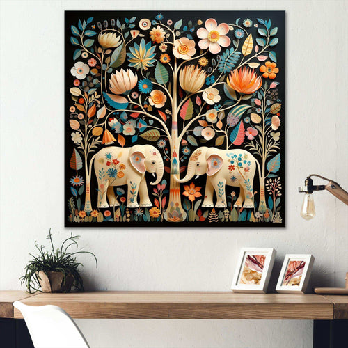 Indian Art Jaipur Elephants 4 - People Canvas Wall Art