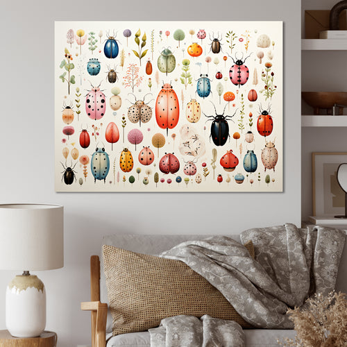 Colorful beetle meadow - Insects & Bugs Canvas Wall Art