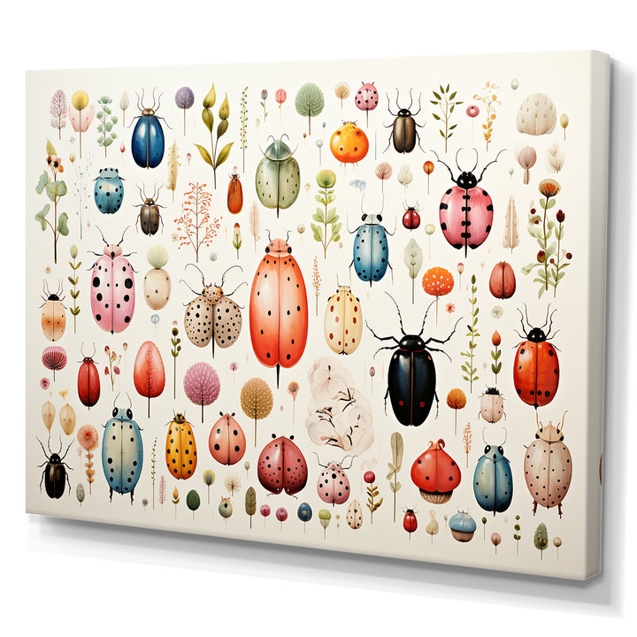 Colorful beetle meadow - Insects &amp; Bugs Canvas Wall Art