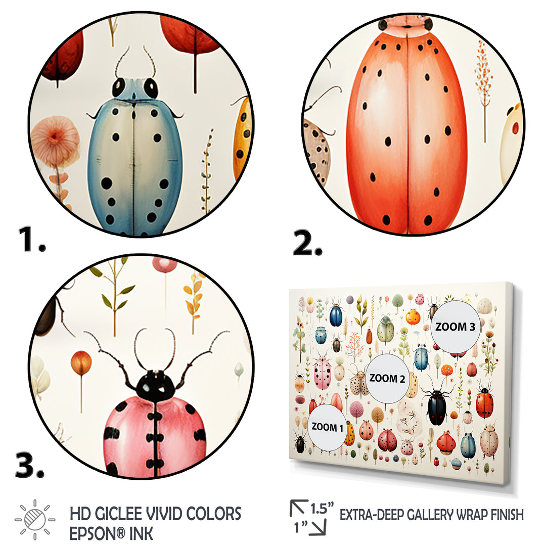 Colorful beetle meadow - Insects &amp; Bugs Canvas Wall Art
