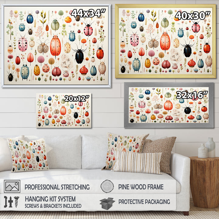 Colorful beetle meadow - Insects &amp; Bugs Canvas Wall Art