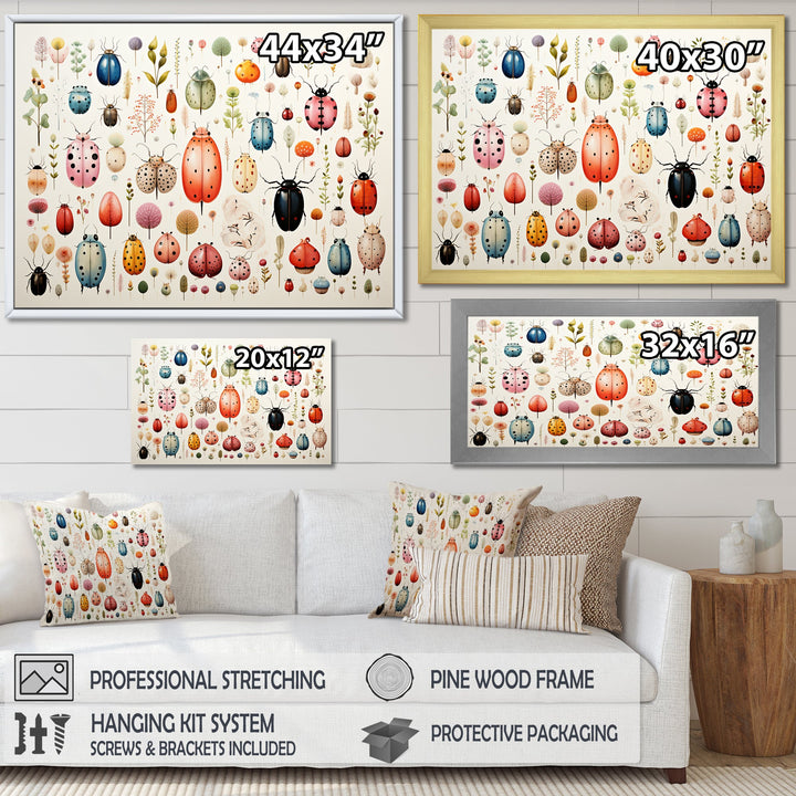Colorful beetle meadow - Insects &amp; Bugs Canvas Wall Art
