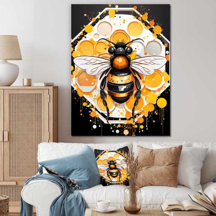 Yellow and black Honey bee - Insects &amp; Bugs Canvas Wall Art