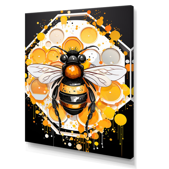 Yellow and black Honey bee - Insects &amp; Bugs Canvas Wall Art