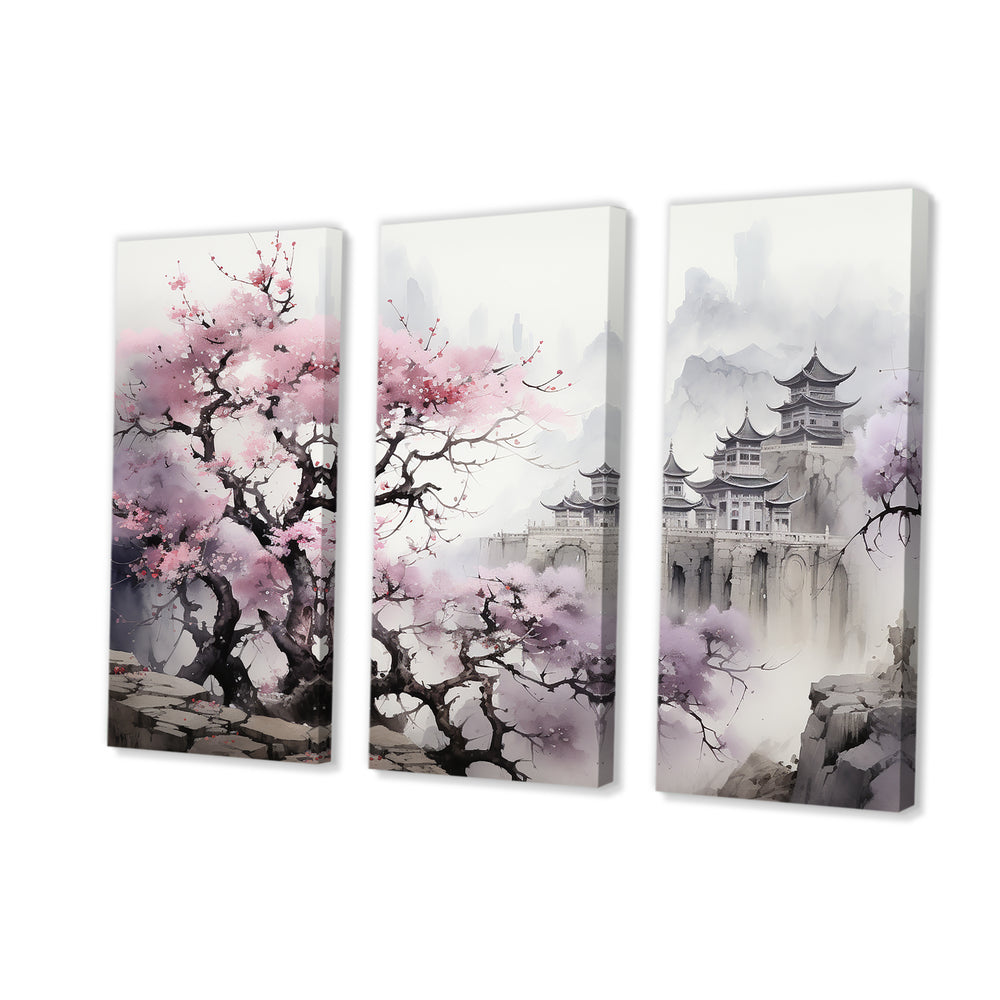 Pink floral Japanese Panorama landscape I - Multi-Panels