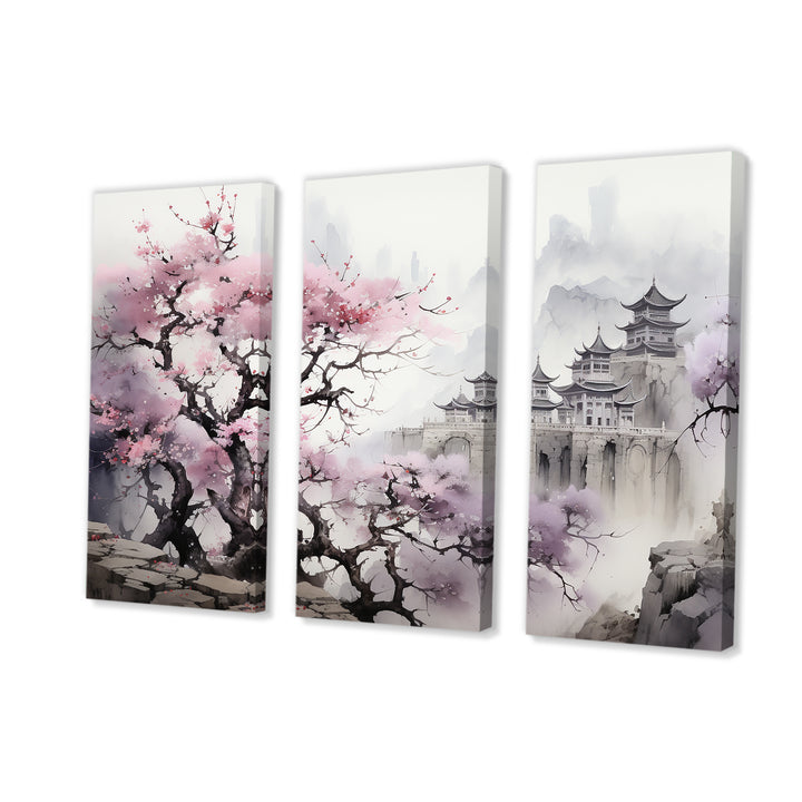 Pink floral Japanese Panorama landscape I - Multi-Panels