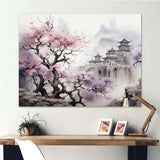 Pink floral Japanese Panorama landscape I - Landscapes Canvas Wall Art