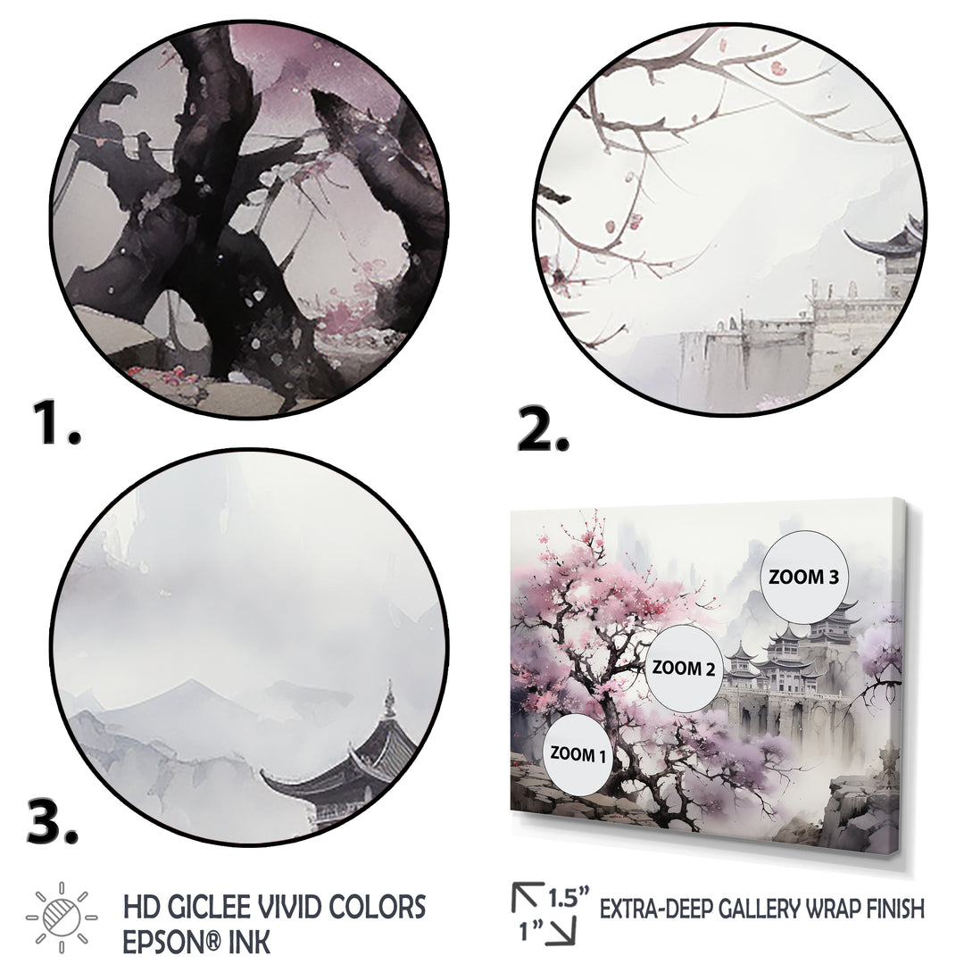 Pink floral Japanese Panorama landscape I - Multi-Panels