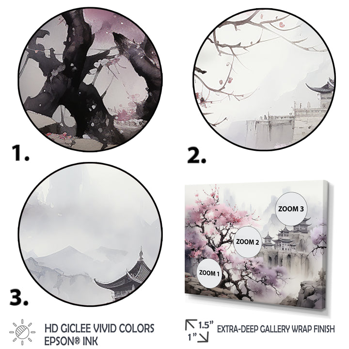 Pink floral Japanese Panorama landscape I - Multi-Panels
