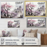 Pink floral Japanese Panorama landscape I - Landscapes Canvas Wall Art