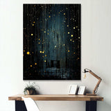 Black and yellow Japanese starry night stars - Landscapes Canvas Wall Art