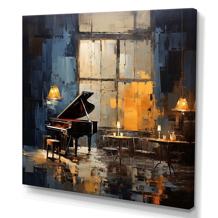 Yellow and grey grand piano Jazz cafe  IV - Music Canvas Wall Art