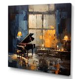 Yellow and grey grand piano Jazz cafe  IV - Music Canvas Wall Art