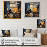 Yellow and grey grand piano Jazz cafe  IV - Music Canvas Wall Art