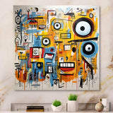 yellow and blue Graffiti Art Eyes chaos  I - Abstract Canvas Wall Art