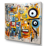 yellow and blue Graffiti Art Eyes chaos  I - Abstract Canvas Wall Art