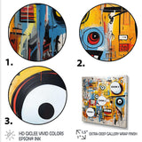 yellow and blue Graffiti Art Eyes chaos  I - Abstract Canvas Wall Art