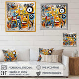 yellow and blue Graffiti Art Eyes chaos  I - Abstract Canvas Wall Art