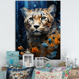 Blue and golden Leopard Serenity - Leopard Home Decor Art