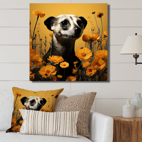 Meerkat Yellow floral meadows - Yellow Meercat Wall Art