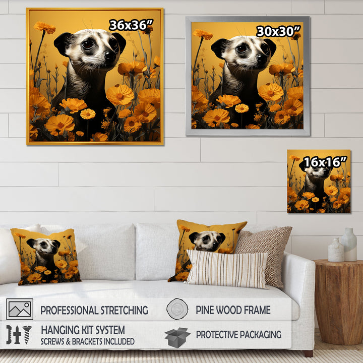 Meerkat Yellow floral meadows - Yellow Meercat Wall Art