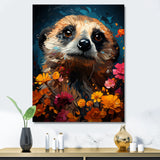 Blue Meerkat floral meadows - Meercat Large Canvas Wall Art
