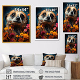 Blue Meerkat floral meadows - Meercat Large Canvas Wall Art