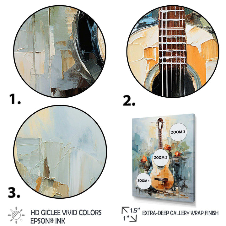 Yellow Fluid Brown Guitar Melody - Music Canvas Wall Art