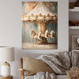 Beige Merry Go Round Carousel - Architecture Canvas Wall Art