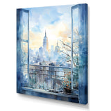 Vintage blue New york window view III - Cityscapes Canvas Wall Art