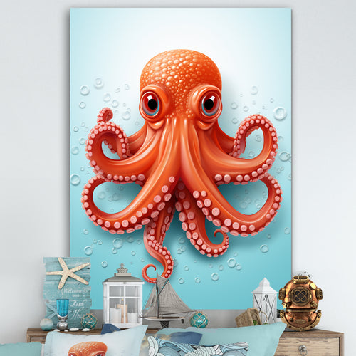 Orange and blue Octopus Tentacle Elegance - Octopus Living Room Wall Art