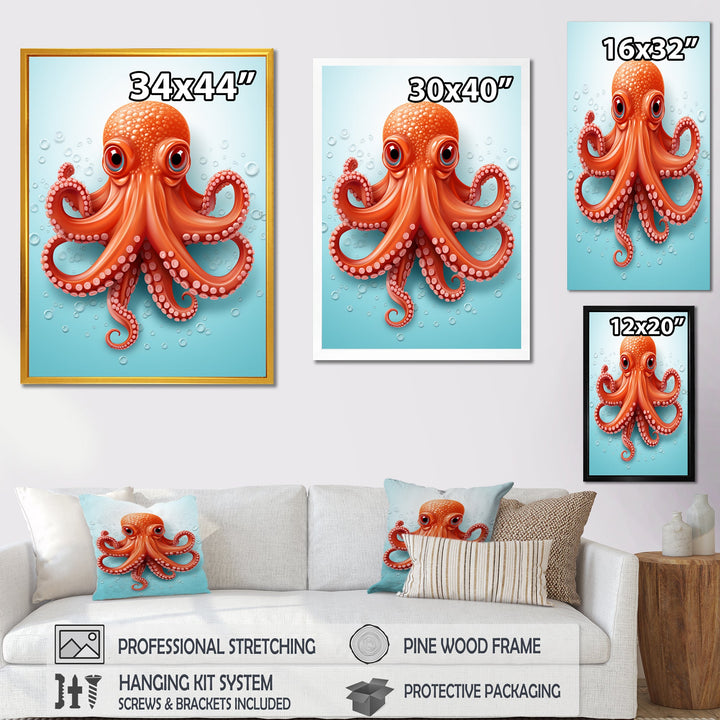 Orange and blue Octopus Tentacle Elegance - Octopus Living Room Wall Art