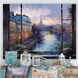 Paris Window View sunset - Cityscapes Canvas Wall Art