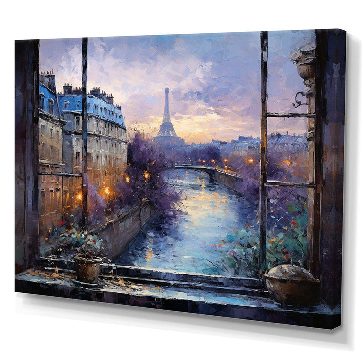 Paris Window View sunset - Cityscapes Canvas Wall Art
