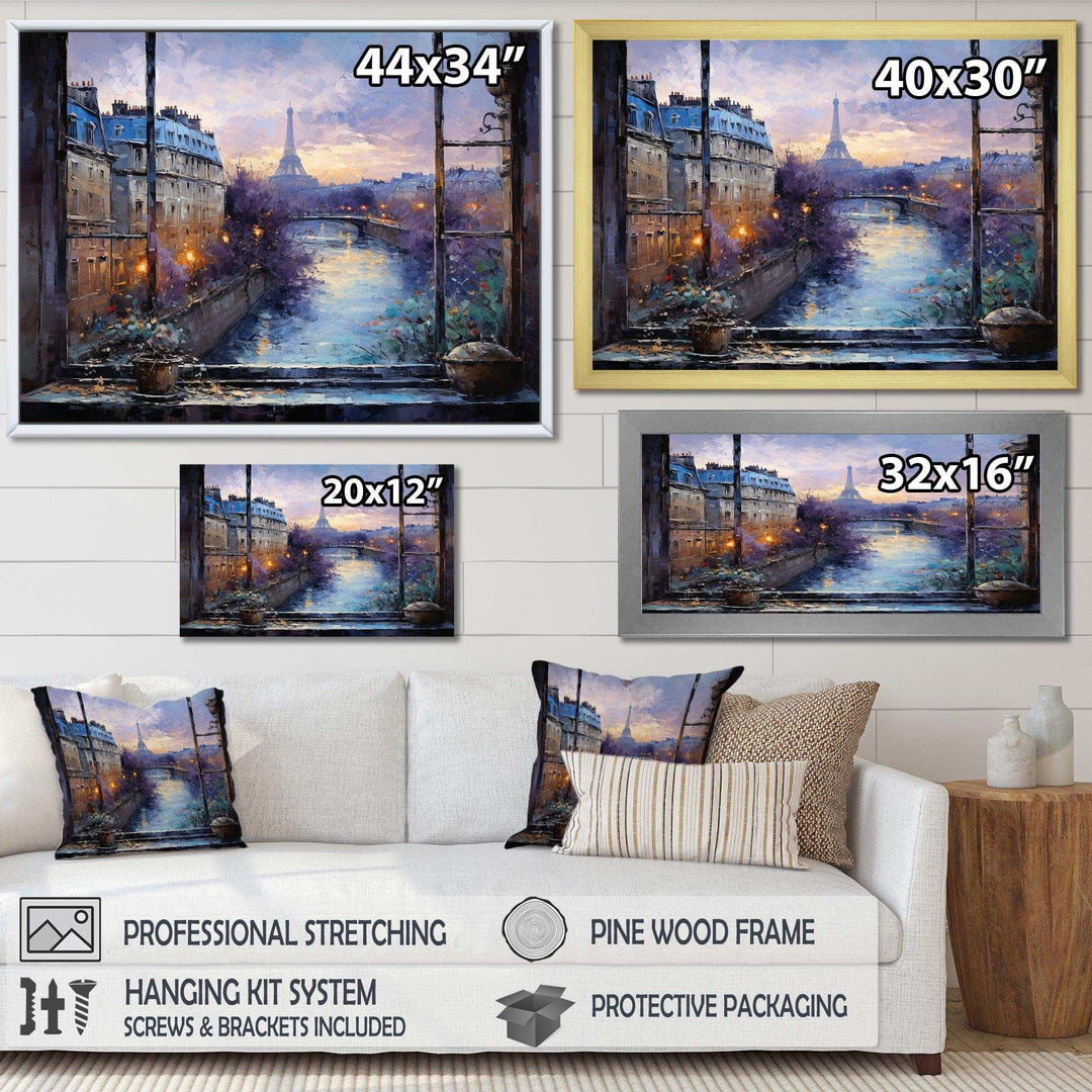 Paris Window View sunset - Cityscapes Canvas Wall Art