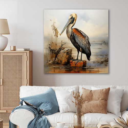 Retro Pelican by the shore - Pelican Home Decor Art