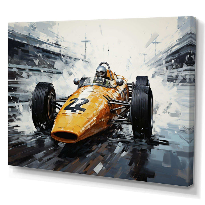 Yellow and black vintage Grand Prix Racing  formula car  I - Architecture Canvas Wall Art