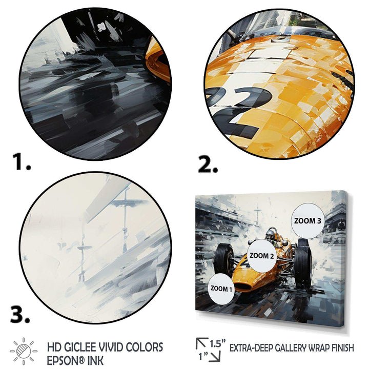 Yellow and black vintage Grand Prix Racing  formula car  I - Architecture Canvas Wall Art