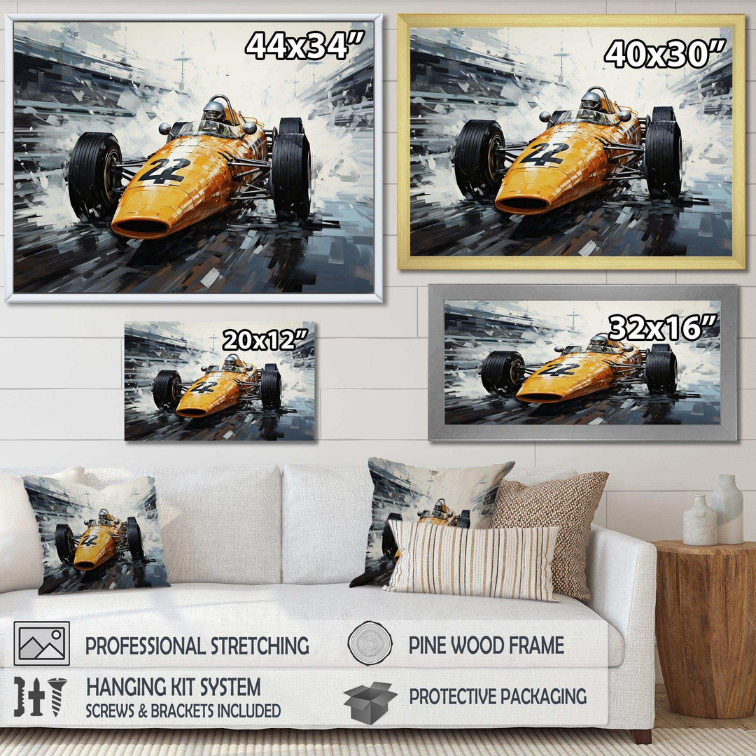 Yellow and black vintage Grand Prix Racing  formula car  I - Architecture Canvas Wall Art