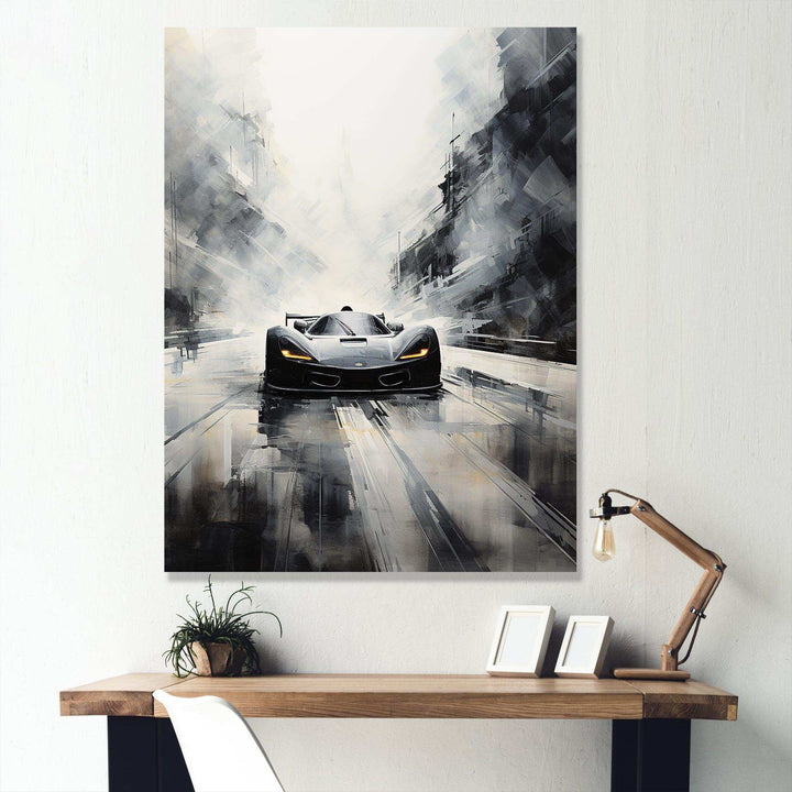 Grey minimalist race car tracks  I - Architecture Canvas Wall Art