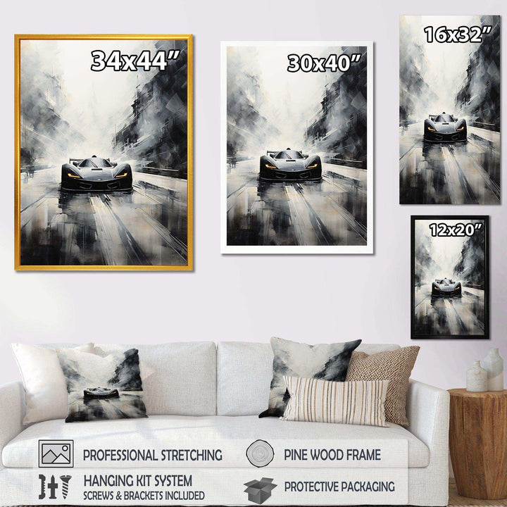 Grey minimalist race car tracks  I - Architecture Canvas Wall Art