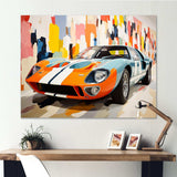 Orange Vintage American GT race car - Architecture Canvas Wall Art