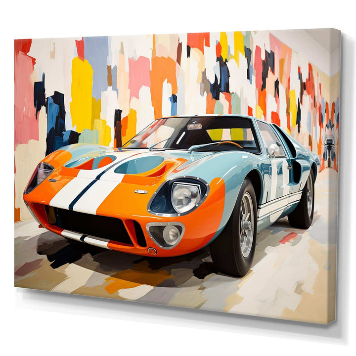 Orange Vintage American GT race car - Architecture Canvas Wall Art