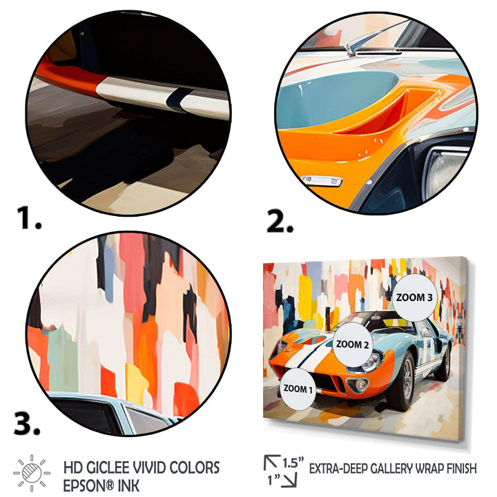 Orange Vintage American GT race car - Architecture Canvas Wall Art
