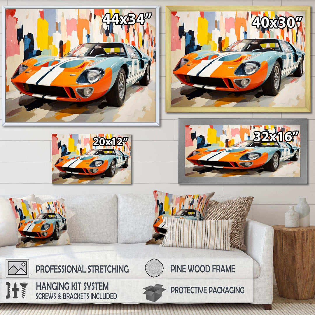 Orange Vintage American GT race car - Architecture Canvas Wall Art