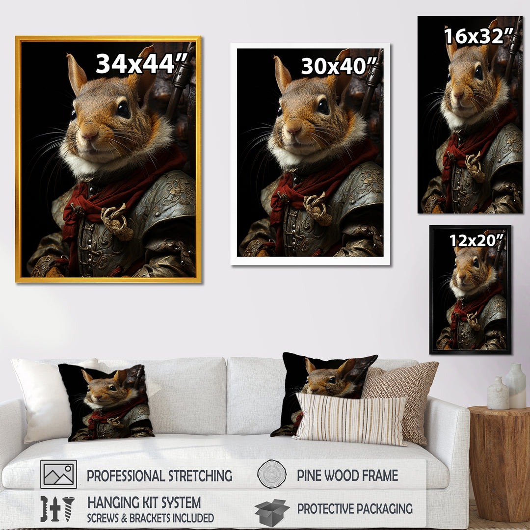 Medieval Squirrel Portrait in Armor - Rodent Framed Canvas Art
