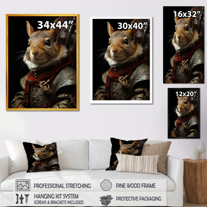 Medieval Squirrel Portrait in Armor - Rodent Framed Canvas Art