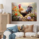 Red Melody Rooster s flower gardens - Animals Canvas Wall Art