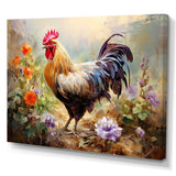 Red Melody Rooster s flower gardens - Animals Canvas Wall Art