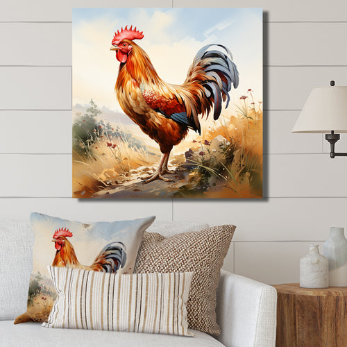 Red Roosters Farm and meadows - Rooster Wall Decor